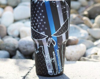 Thin Blue Line 30 OZ. Punisher Skull Tumbler
