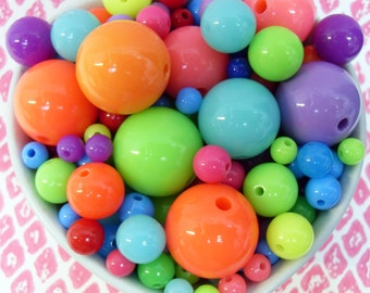 45x 20 - 6mm Resin Multi color Globe beads .. Bubblegum Fun