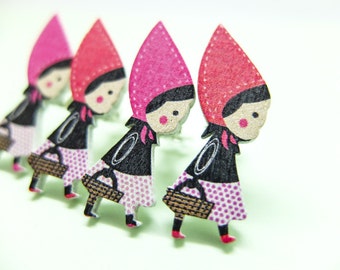 Clip on earrings little Red Riding Hood