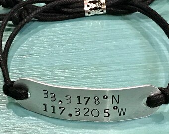 Latitude and Longitude custom corded bracelet