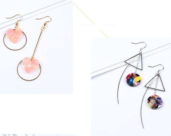 Kit diy earring round heart stem felur fabric lace chain no.34