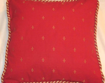 Country French Fleur De Lis Pillow Cottage Red Gold Provence Provencal Toile Check