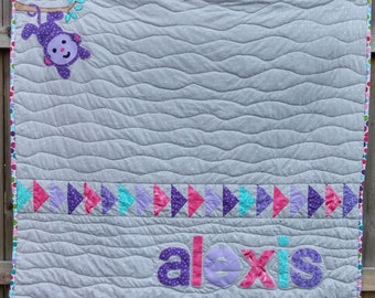 Modern Personalized Baby Girl Quilt