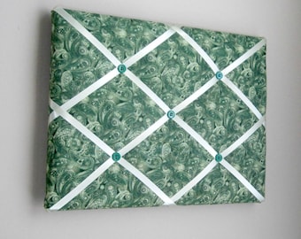 Forest Green Paisley 11"x14" Memory Board, Memo Board, Vision Board, Photo Display, Business Card Display, Bow Holder, Bow Board