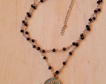 Beaded rosary chain cross choker necklace