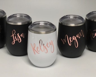 12 oz. Stainless steel wine tumblers/bridesmaid gift/bride tribe/insulated wine tumblers/bachlorette/personalized gift