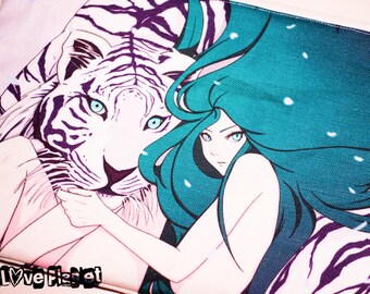 Frosted Goddess - Tiger anime artwork - Clutch bag Purse Wristlet - Zippered Pouch - Cosmetic pencil school - Bianca Loran Art