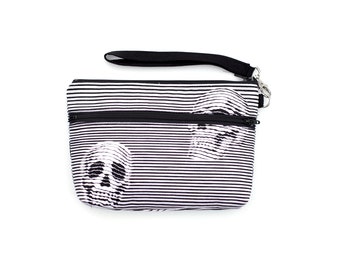 Black and white 3D Skull Wristlet with removable strap - punk rock
