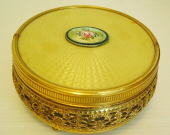 Vintage Vanity Box-Yellow Cloisonné-1930-Boudoir