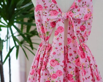 Floral pink bridesmaid dress sundress vintage prom dress party dress floral bridesmaid dress short party dress pink dress women sundress