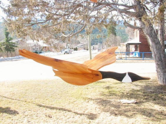 Large wooden flying bird mobile. Canada goose wood mobile.