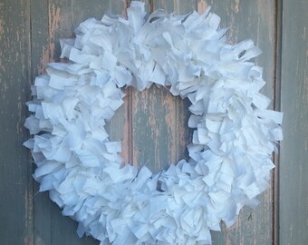 20" Rag Wreath (White) - Farmhouse Wreath - Shabby Chic Wreath - Wedding Wreath - Year Round Wreath - Winter Wreath - White Wreath