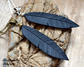Black necklace Black jewelry Mother gift Feather necklace Feather jewelry Raven necklace Raven jewelry Gothic necklace Gothic jewelry