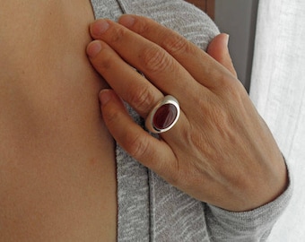 carnelian silver ring, carnelian statement ring, carnelian coat ring, carnelian seal ring