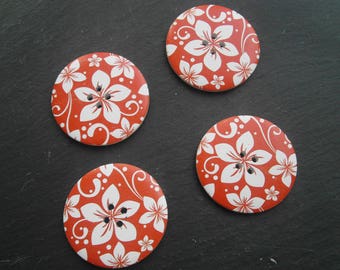 button 50mm red and white wood