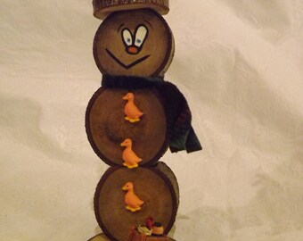 Love Farming Wood Slice Snowman Christmas Decoration