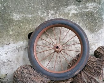 Vintage Salvage Rusty Wagon Wheel Rubber Tire