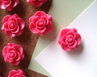 Pink Push Pins, Rose Thumbtacks, Flower Tacks, Pink Rose Tacks, Cottage Chic Tacks, Housewarming Gifts, Hostess Gifts, Wedding Favors