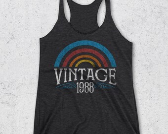 30th Birthday Gift for her - Vintage 1988 Tank Top - 30th Birthday Gifts for Women - Retro Rainbow Shirt - 1988 Shirts -30th Birthday Shirt