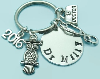 Personalised hand stamped Doctor graduation keyring, doctor graduate keyring, medical graduation, doctor gift, medical doctor
