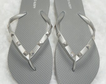 Silver Flip Flops With Silver Studs