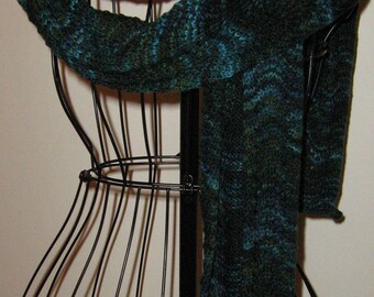 Woodland Green Extra Long Hand Knit Merino Wool Scarf