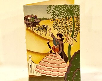 Vintage 1930s Needle Book, Art Deco Southern Belle, Horses, Willow Tree, Cottage, Sewing Ephemera,Needle Card, USA Advertising, Cream Market