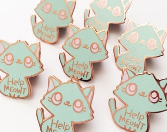 Help Meowt Cat Enamel Pin, Aqua Blue, Hard Enamel Pin, Cat Pin, Lapel Pin Badge, Cute Cat Pin