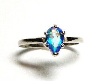 Rainbow topaz, topaz ring, pink green ring, rainbow topaz ring, pear engagement , solitaire ring, s 7 "Vegas Lights"