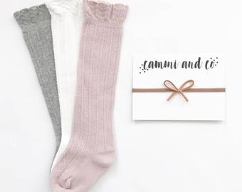 Baby ruffle knee high socks and suede bow pack