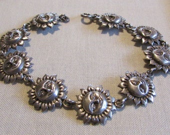 Sterling Silver Sunface Link Bracelet