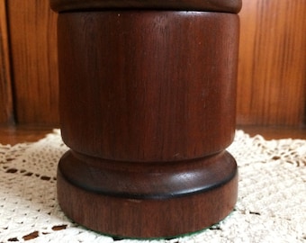Vintage Handmade Walnut Wood Canister with Lid Jewelry Trinket Catch All Container Holder