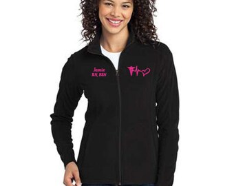 Personalized Caduceus & EKG Heart with Name Full-Zip LADIES Fleece Jacket * Nurse Nursing Medical Doctor Womens Microfleece * 8 Colors