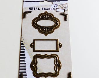 old vintage style 3 frame brad and metal decoration cardmaking scrapbooking bujo diary travel album 4 corners