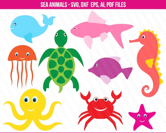 Sea animals svg Ocean creatures svg Fish Sea horse Crab