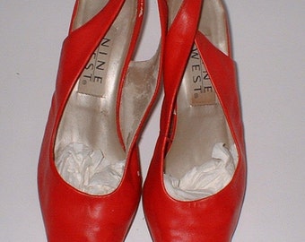 Nine West Red Leather Slingbacks Pumps Heels Shoes Size 7 M
