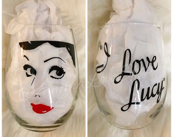 I Love Lucy Wine Glass, classic movie wine glass, lucille ball wine glass, lucy wine glass, tv show wine glass