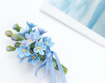Forget-me-not boutonniere, blue flower boutonniere, blue boutonniere, groomsmen button hole, rustic boutonniere, flower boutonniere