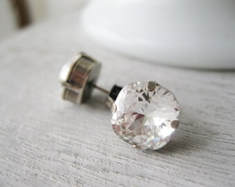 Crystal Rhinestone Studs, Wedding Earrings, Large Square Post Earrings, Bridal Jewellery, Vintage Style, Old Hollywood Glam