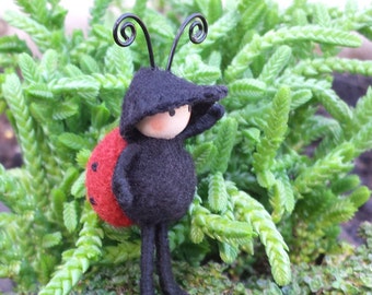Ladybug Felted back Bendy doll