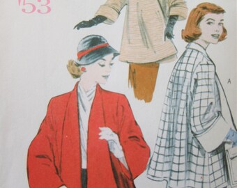 Butterick 5716 Sewing Pattern, 1950s Design Swing Coat Pattern, Retro 1953 Coat Design, Bust 29.5 to 36, 2011 Sewing Pattern, Swing Jacket