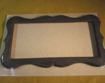 Scalloped frame, charcoal blue, 6" x 13" opening,molded resin, for needlework, no glass