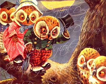 Owl Visitors, Image Scal, Instant Digital Download DB039