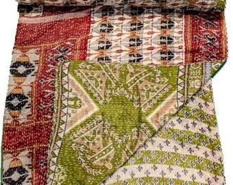 A Vintage Handmade Kantha Quilt, Boho Bedding, Vintage quilt, Kantha Throw, Reversible Quilt VKQ1694