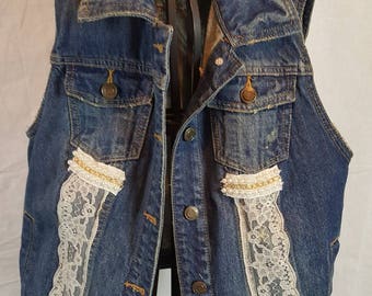 Denim and lace vest