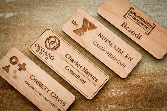 Custom Engraved Wood Name Badge Personalized Magnetic Name