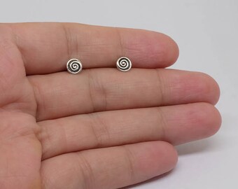 Tiny Spiral Oxidized Sterling Silver Stud Earrings, Minimal Studs, Unisex Studs, Everyday Basic earrings, Sterling Silver Jewelry