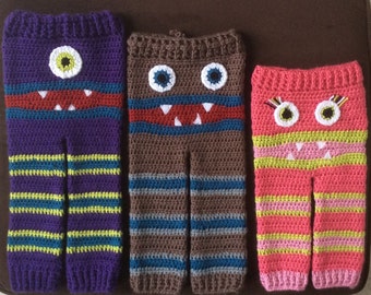 Meme's Monster Pants - Multiple Sizes - Monster Bum Pants - Super Soft Yarns -Kids Clothing - Open Airy Stitching- Custom Colors at Request