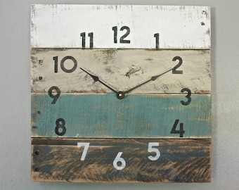 Pallet Wood Clock, Beach House style...ReCycled wood...distressed...teal OR Customize Your Clock