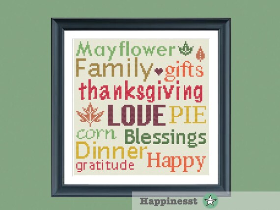 Thanksgiving cross stitch pattern thanksgiving words PDF